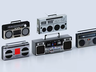 Vintage Radio Cassette Players Various Classic Retro Designs With Speakers And Handles 3d model