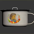 Vintage Enamel Mug With Lid Featuring Hedgehog Illustration Flowers And Fruits