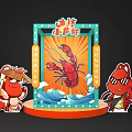 Spicy Crayfish Themed Photo Spot With Cartoon Characters Wave Decorations And Lighting