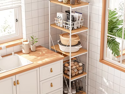 Modern Shelf Kitchen Green Plant Sing Bottle Egg Frame Shutter Combination 3d model