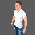 Man Wearing White Polo Shirt And Blue Jeans In Standing Position 3d model