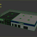Bio Shop Commercial Building Exterior With Blue White Accents And Gray Roof Skylights