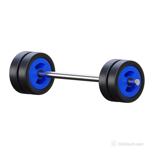 Durable Sports Equipment Barbell With Black Weight Plates Blue Center And Metal Bar 3d model 