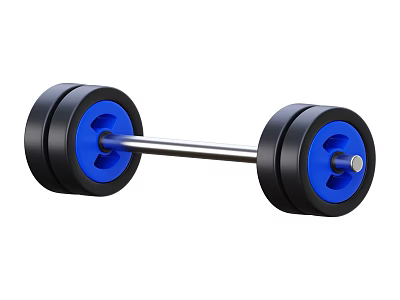 Durable Sports Equipment Barbell With Black Weight Plates Blue Center And Metal Bar 3d model