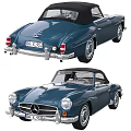 Classic Blue Mercedes-Benz Convertible Featuring Vintage Design Front And Rear Views