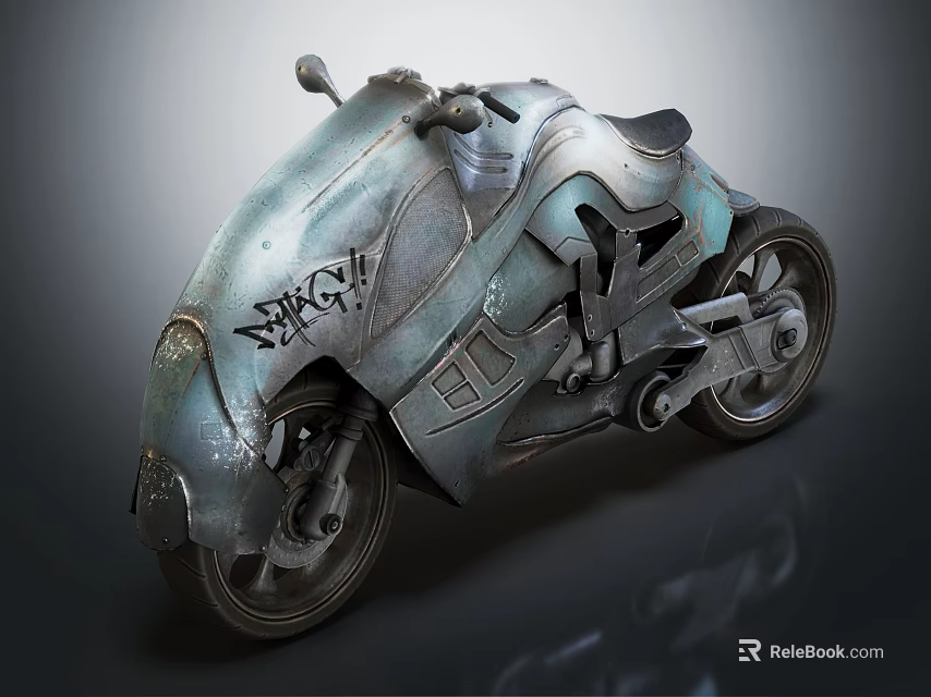 Futuristic Teal Motorcycle With Sleek Mechanical Body And Edgy Design Details 3d model 