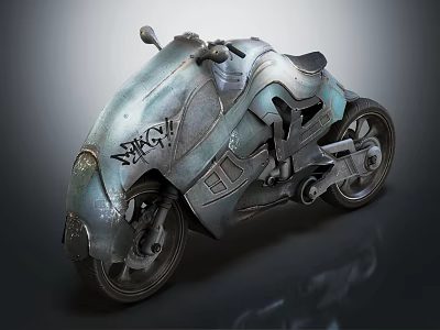 Futuristic Teal Motorcycle With Sleek Mechanical Body And Edgy Design Details 3d model