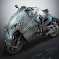 Futuristic Teal Motorcycle With Sleek Mechanical Body And Edgy Design Details