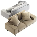 Gray And Red Two Seater Sofa With Modern Design And Decorative Pillows 3d model