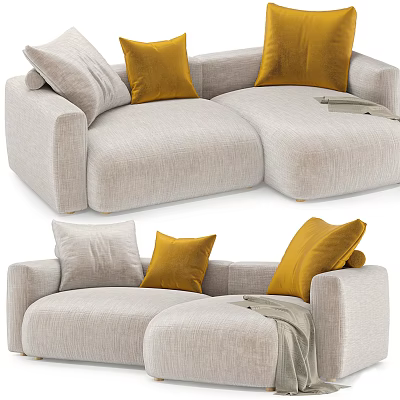 Modern Light Gray Sectional Sofa With Yellow Cushions And Gray Throw Blanket 3d model