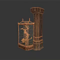 Decorative Metal Cage With Intricate Carvings And Wooden Column For Scene Construction