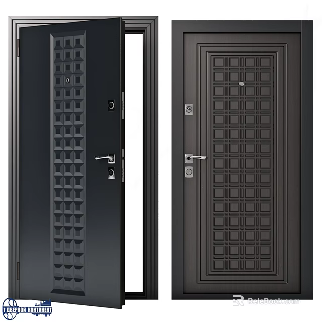 Dark Hinged Doors With Grid Pattern Modern Design And Door Handles 3d model 