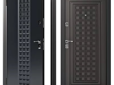Dark Hinged Doors With Grid Pattern Modern Design And Door Handles 3d model