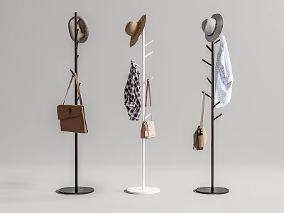 Modern Coat Racks With Black And White Bases Hanging Hats Bags And Clothes 3d model