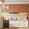 Modern Kitchen Sideboard With Wooden Cabinets LED Lighting Storage And Appliances
