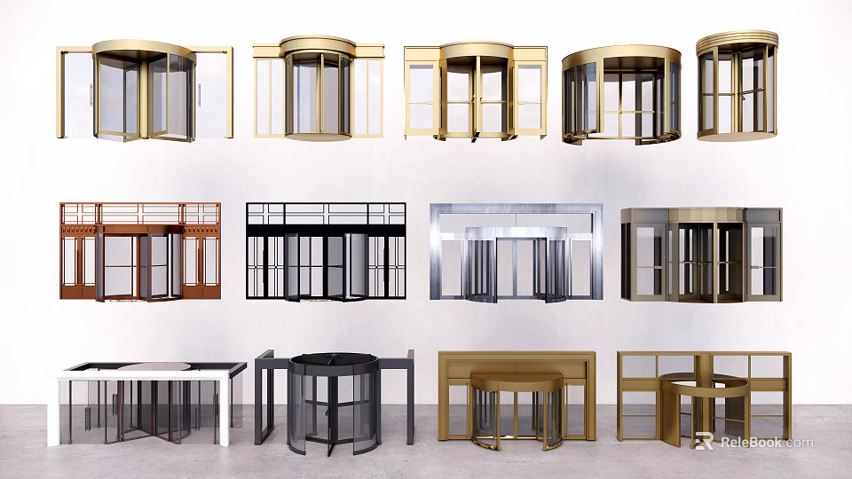 Different Types Of Revolving Doors And Reception Desks In Modern Styles 3d model 