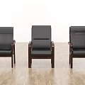 Three Black Leather Office Chairs With Wooden Armrests And Legs For Office Use