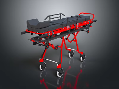 Home Care Furniture Bed With Red Frame Black Mattress And Rolling Wheels 3d model