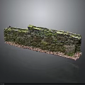Ancient Rustic Stone Wall With Moss Covered Surface And Gravel Base