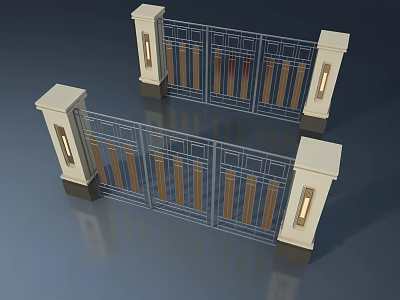 Metal Frame Swing Doors With Glass Panels And Pillar Lighting Design 3d model