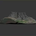 Detailed Tree Stump Model on Square Base with Green Grass and Small Plants