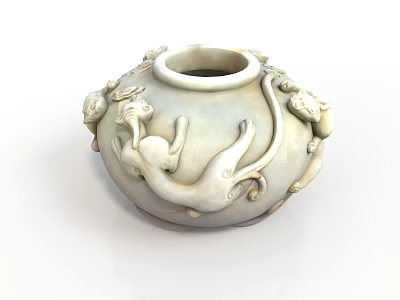 White Ceramic Vase With Intricate Animal Sculptures And Classic Design Details 3d model