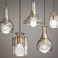 Set of Glass Chandeliers with Decorative Patterns and Brass Accents for Modern Interior Lighting