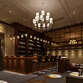 Elegant Luxury Bar Interior With Chandelier Wooden Counter And Wine Racks