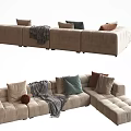 Beige Sectional Sofa With Multiple Cushions And Throw Blanket In Modern Design 3d model