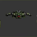 Armored Character In Green And Red Armor With Helmet And Weapons 3D Model Standing Pose