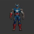 Man In Blue Costume With White Star Red Boots And Wolf Like Features