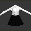 White Long Sleeve Buttoned Shirt with Black Pleated Skirt Women's Fashion Outfit