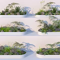 Diverse Plant Combinations In White Oval Planters With Fern Grass Stones On Light Steps