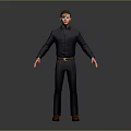 3D Male Character Model Wearing Dark Shirt Pants Belt And Brown Shoes Standing Pose