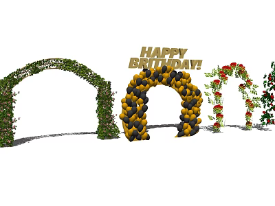 Stunning Greenery and Balloon Decorated Arch Setup for Happy Birthday Party 3d model
