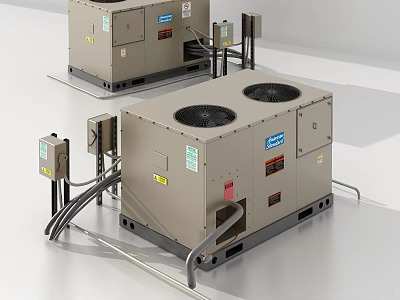 Industrial Copeland Cooling Units with Dual Fans and Connecting Pipes 3d model