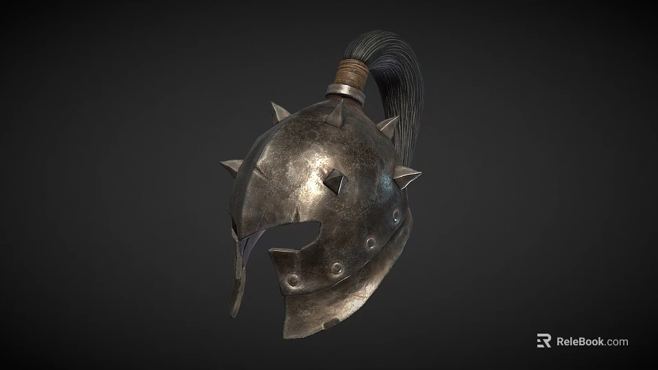 Detailed Ancient Warrior Helmet With Silver Metal Spikes And Top Plume Design 3d model 