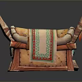 Ethnic Style Wooden Stool With Horn Decor And Geometric Pattern Cloth