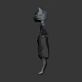 Cartoon Gray Cat Character With Pink Ears Yellow Eyes And Brown Shorts Standing Pose