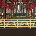 Traditional Chinese Restaurant Interior With Arched Doorway Carved Windows And Red Gold Decor