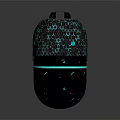 Unique Black Device With Honeycomb Pattern Blue Glowing Stripe And Shiny Surface