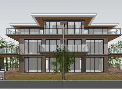 Modern Duplex Villa With Two Story Design Large Glass Windows And Balconies 3d model