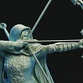 Intricate Archer Carving with Flowing Cloak Holding Bow Arrow in Dynamic Pose