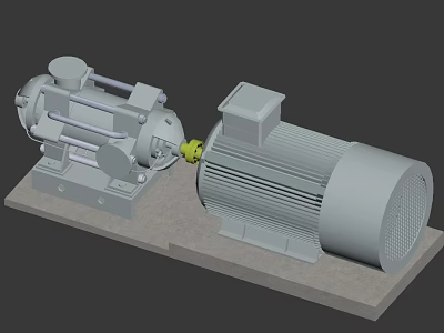 Industrial Equipment Pump And Motor Assembly With Coupling On Metal Base 3d model