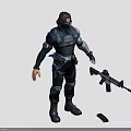 Game Movie Character Wearing Tactical Gear With Assault Rifle And Mask