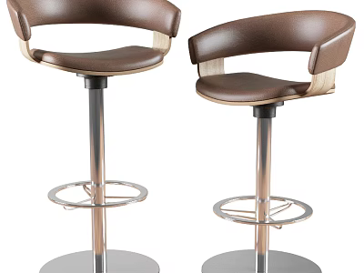 Modern Brown Leather Bar Stools With Armrests And Metal Base 3d model
