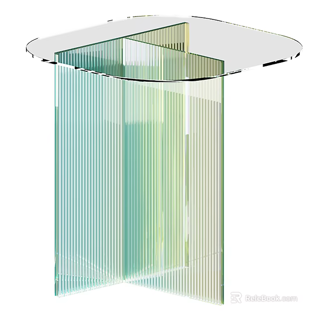 Modern Transparent Glass Side Table With Colorful Vertical Stripes And Smooth Round Top Design 3d model 