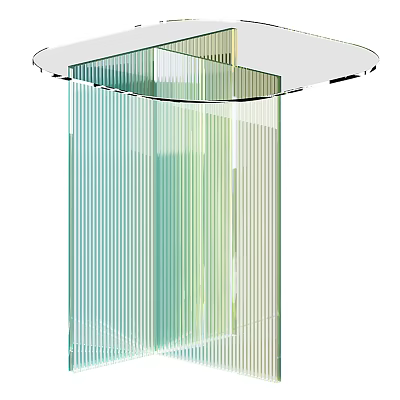 Modern Transparent Glass Side Table With Colorful Vertical Stripes And Smooth Round Top Design 3d model