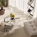 Modern Single Sofa Lazy Sofa Coffee Table Wood Floor Curtain Gauze Curtain 3d model