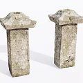 Antique Stone And Wood Pillars With Rough Textured Surface And Eave Like Tops 3d model